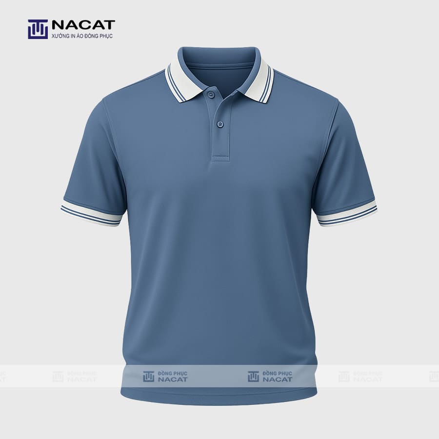 Áo phông thun đồng phục Minimal Polo: Màu xám xanh lé 2 đường màu cổ vịt 01 Đồng Phục Minimal Polo Áo polo MP010- Đồng phục Nacat